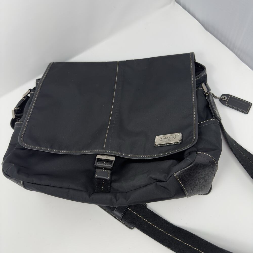 COACH Black Nylon Unisex Messenger Laptop Work Bag 70443 Transatlantic EUC Auth